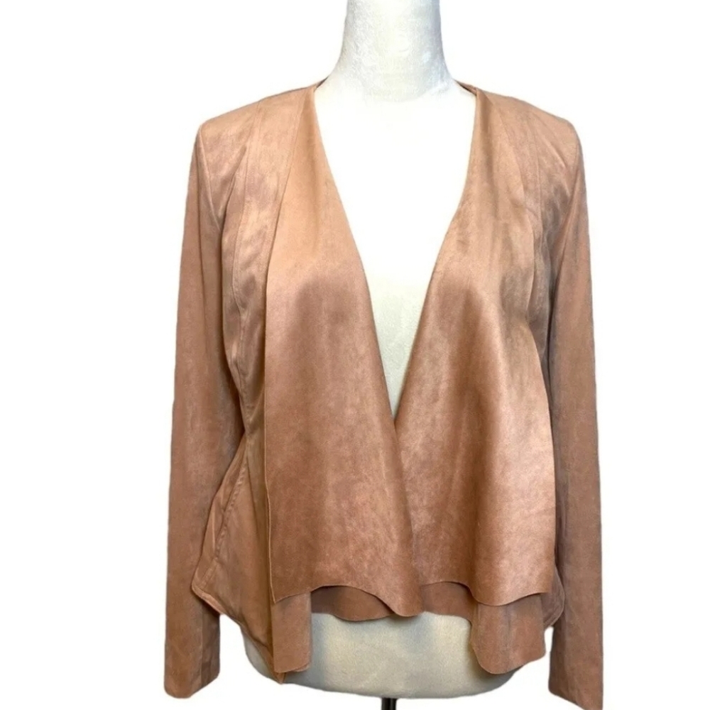 Anthropologie Hutch Open Front Waterfall Jacket Blazer Suede Pink Size XS NWT